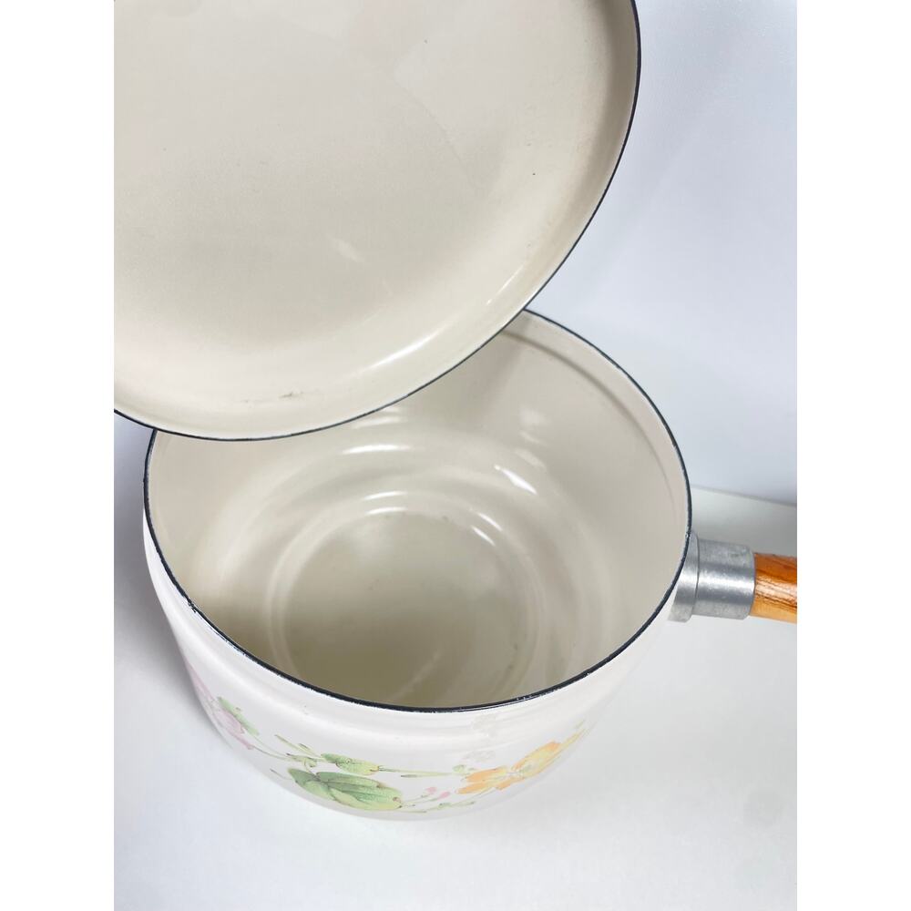 VTG Kobe Japan Floral Saucepan with Lid Wood Knob Cookware Pan Pink Green White - Picture 6 of 8